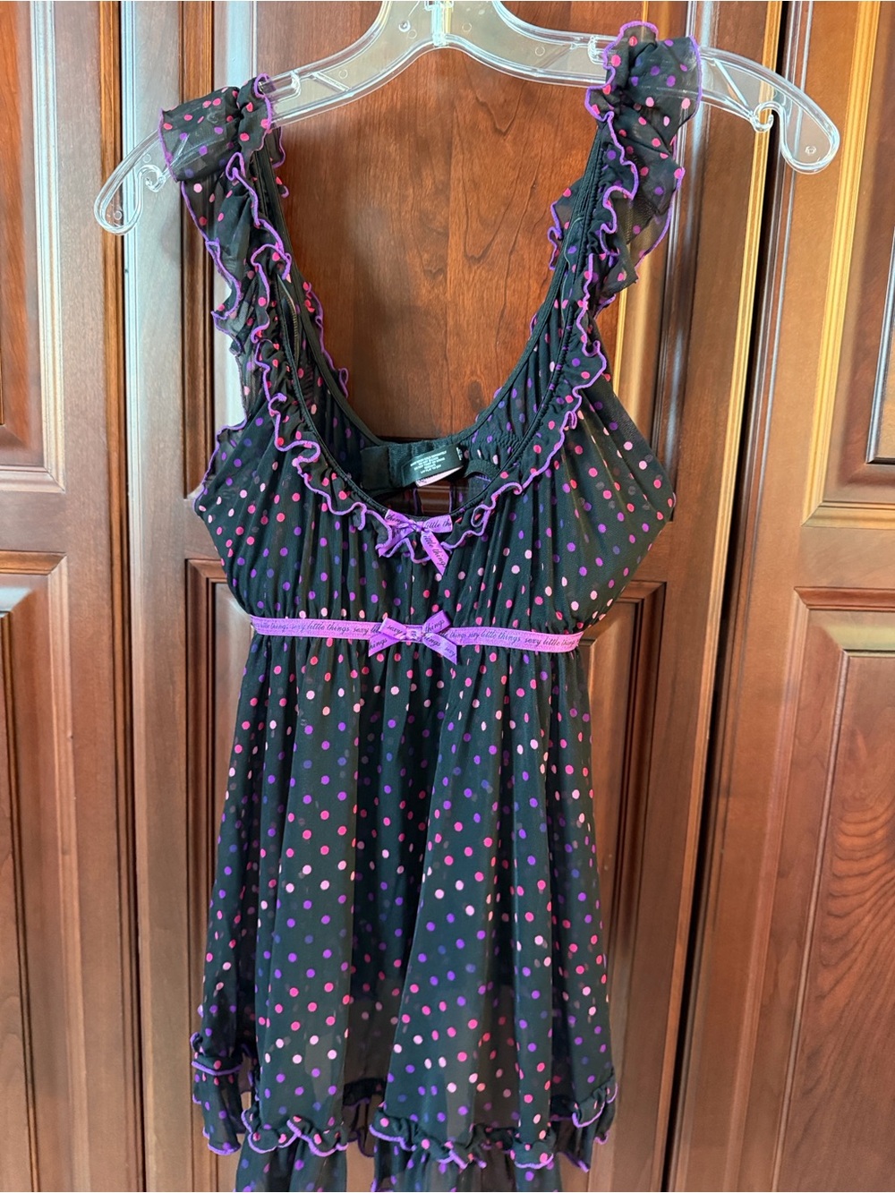 Victoria's Secret Black Polka Dot Ruffle Camisole with Pink and Purple Accents